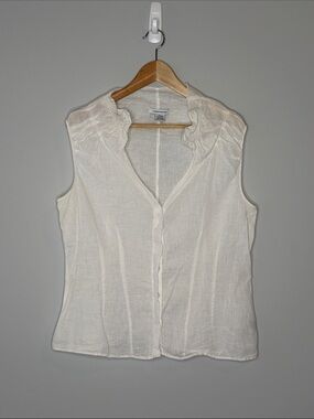 Richard Malcolm Sleeveless White Linen Button-Front Blouse Summer Light